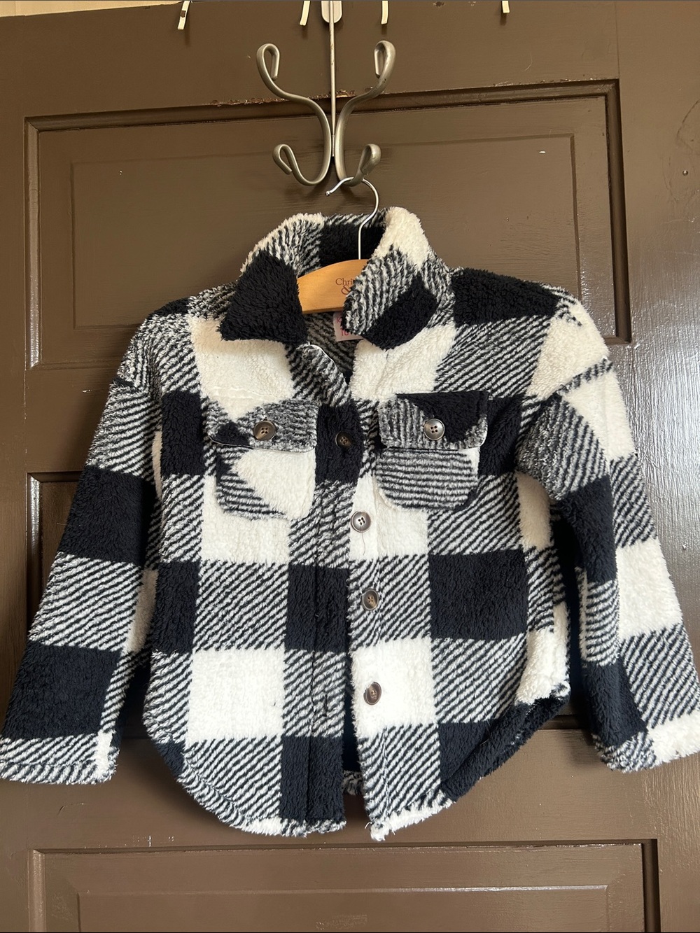 Simply Blessed Buffalo Plaid Button-Front Sherpa; size 10